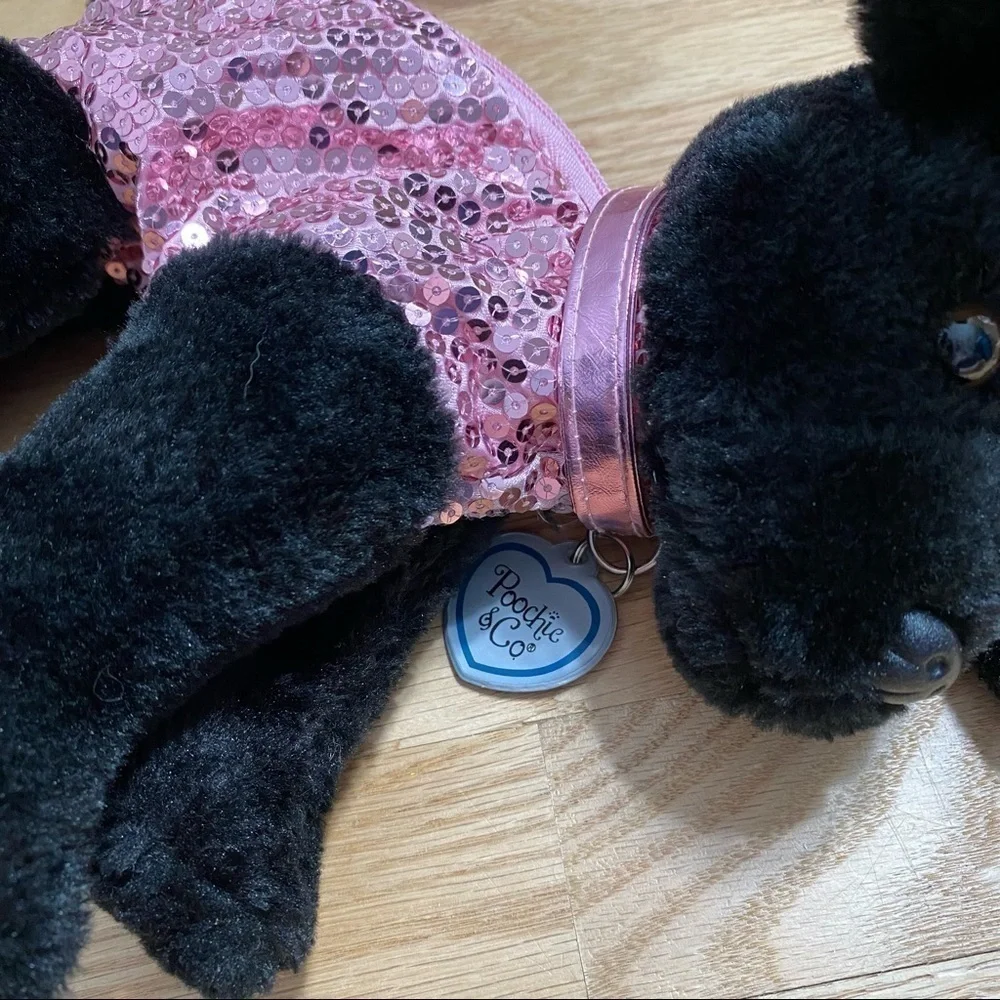 Black Dog Purse Pink Sequin Kids Toy Plush Stuffed Animal